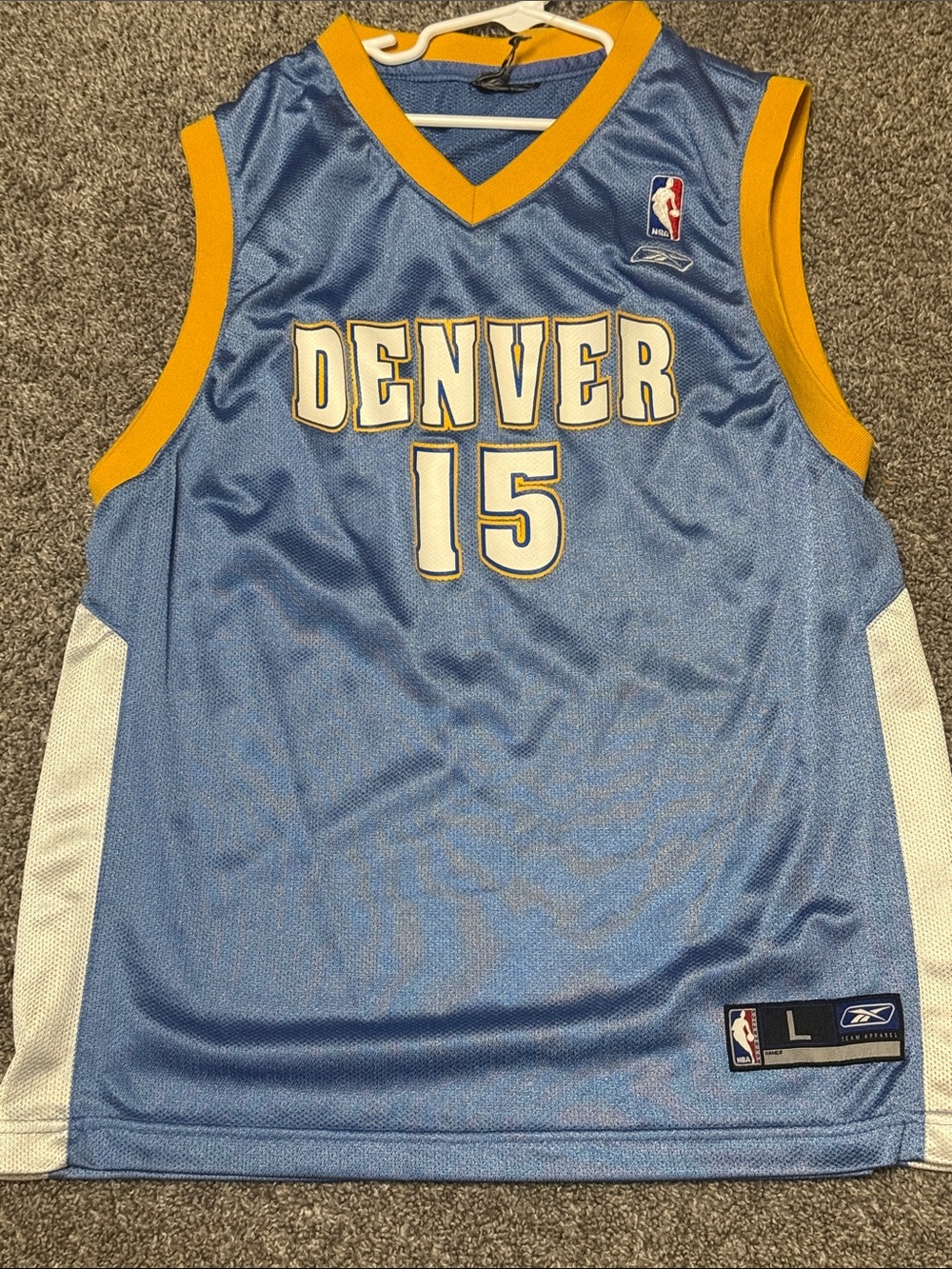 Reebok Denver #15 Blue and Gold NBA Jersey